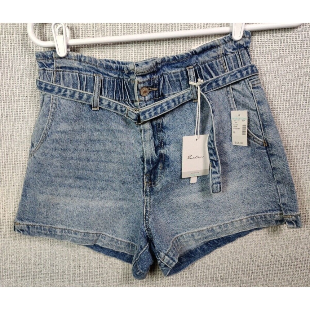 NWT Kancan Jean Denim High Rise Paper Bag Shorts Size 28